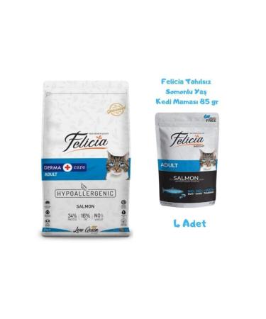 Felicia Salmon Adult Cat Food 2 Kg + Wet Food 85 Gr (4 Pieces)