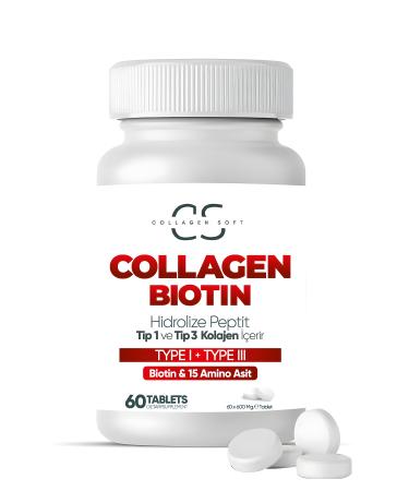 Collagen Soft 6 Pack Hydrolyzed Type 1 Type 3 Collagen Peptides Biotin and 15 Amino Acids Containing 60 Tablets - Buy Online on GoSupps.com