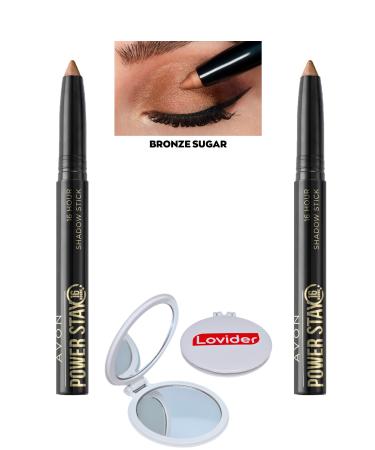 Avon Power Stay Shadow Stick Pencil Eyeshadow - Bronze Sugar 2 Pack + Lovider Pocket Mirror Gift