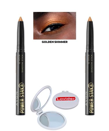 Avon Power Stay Shadow Stick Pencil Eyeshadow - Golden Shimmer 2 Pack + Lovider Pocket Mirror