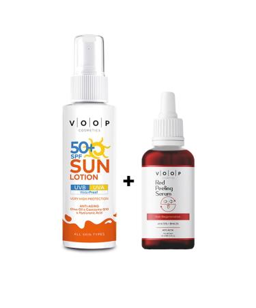 VOOP Sun Cream 50+ Spf - 150 Ml | Effective Care Set with Red Peeling Serum 30 Ml