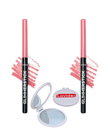 Avon Glimmerstick Lift Lip Pencil - Pink Cashmere 2 Pack + Lovider Pocket Mirror Gift