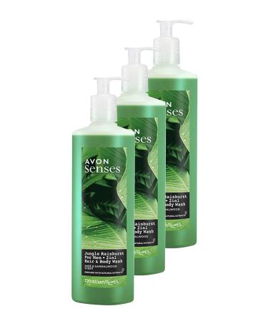 Avon Senses Jungle Rainburst Sage and Sandalwood Scented Men's Hair and Body Shampoo 720 Ml. Triple