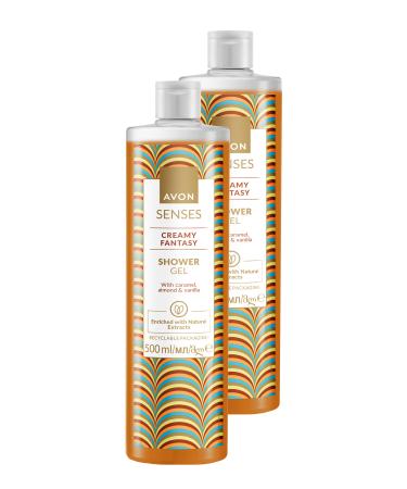 Avon Senses Creamy Fantasy Caramel Almond and Vanilla Shower Gel 500 Ml. Set of Two