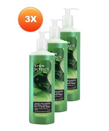 Avon Senses Jungle Rainburst Sage and Sandalwood Scented Men's Hair and Body Shampoo 720 Ml. Triple - Buy Online on GoSupps.com