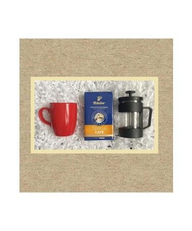 Tchibo Special 250 Gr & Black French Press & Red Mug