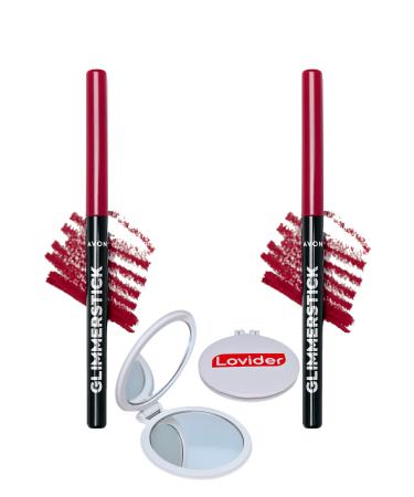 Avon Glimmerstick Lift Lip Pencil - Cherry Jubilee 2 Pack + Lovider Pocket Mirror Gift