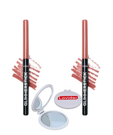 Avon Glimmerstick Lift Lip Pencil - Blushed Nude 2 Pack + Lovider Pocket Mirror Gift
