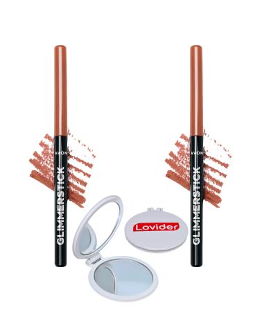 Avon Glimmerstick Lift Lip Pencil - Nude 2 Pack + Lovider Pocket Mirror Gift