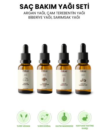 Phrau 0 Pure and Natural Hair Care Oil Set of 4 (Argan Pine Turpentine Rosemary Garlic Oil)