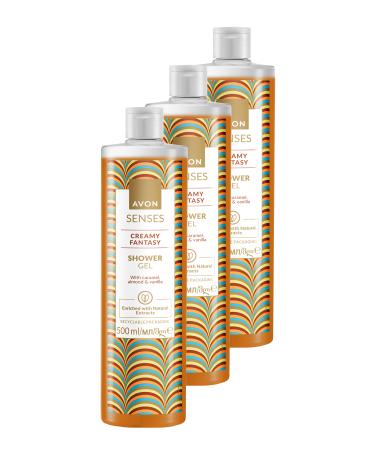 Avon Senses Creamy Fantasy Caramel Almond and Vanilla Shower Gel 500 Ml. Triple Set