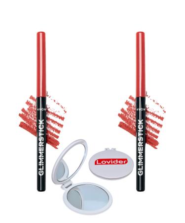 Avon Glimmerstick Lift Lip Pencil - Coral Desire 2 Pack + Lovider Pocket Mirror Gift