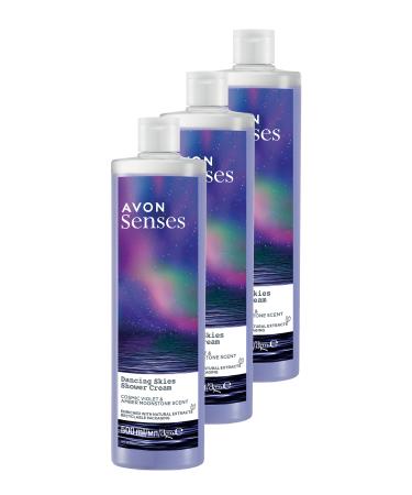 Avon Senses Dancing Skies Violet and Raspberry Scented Creamy Shower Gel 500 Ml. Set of Three