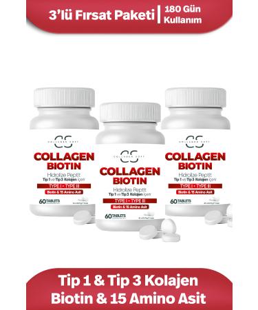 Collagen Soft 3-Pack Opportunity Hydrolyzed Type 1 Type 3 Collagen Peptides Biotin and 15 Amino Acids Containing 60 Tablets