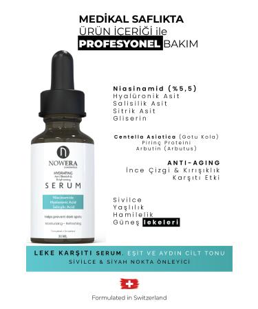 Nowera Cosmetics Anti-Stain Hyaluronic Acid Niacinamide Skin Serum Brightening Arbutin Aydin Acne Acne Serum