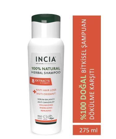 INCIA 0 Natural Anti-Hair Loss Shampoo 8 Valuable Plant Extracts Vegan 275 ml