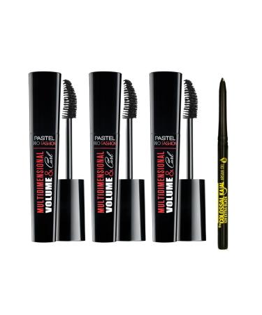 Pastel Multidimensional Volume&Curl Mascara - Mascara 3 Pieces + Maybelline Kajal Eyeliner