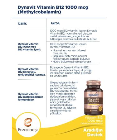 Dynavit Vitamin B12 1000 Mcg 100 Tablets - Buy Online on GoSupps.com