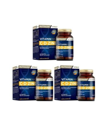 Nutraxin Vitamin Max 60 Tablets * 3 Pieces Containing Vitamin C Vitamin D and Zinc in One Tablet