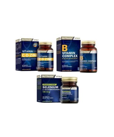 Nutraxin B Vitamin 60 Tablets containing B1 B2 B3 B5 B6 B12 + vitamin Max 60 Tablets + selenium 100 Mcg 100 Tablets
