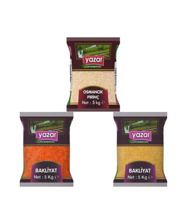WRITER Dry Legumes Set 5Kg Osmancik Rice + 5Kg Red Lentils + 5Kg Bulgur for Pilaf - 15Kg Set