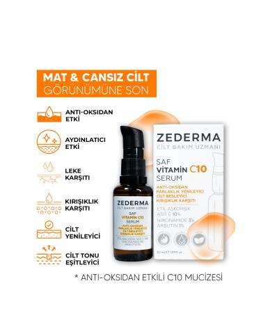 ZEDERMA Pure Vitamin C10 Serum & Brightness Renewer & Skin Nourishing & Anti-Wrinkle & Anti-Oxidant - Buy Online on GoSupps.com