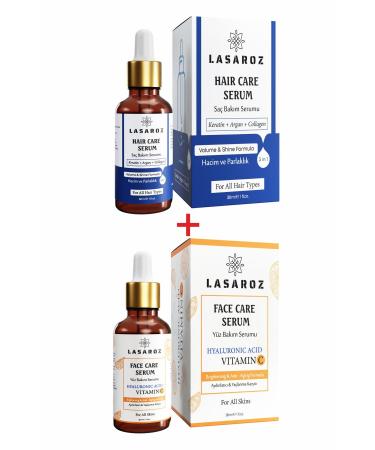 lasaroz Hair Care Serum 30 ml Volume and Shine + Face Care Serum 30 ml Brightening Anti-Aging