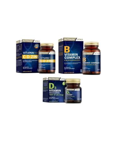 Nutraxin B Vitamin 60 Tablets + Vitamin Max 60 Tablets + D3 Vitamin 120 Tablets Containing B1 B2 B3 B5 B6 B12