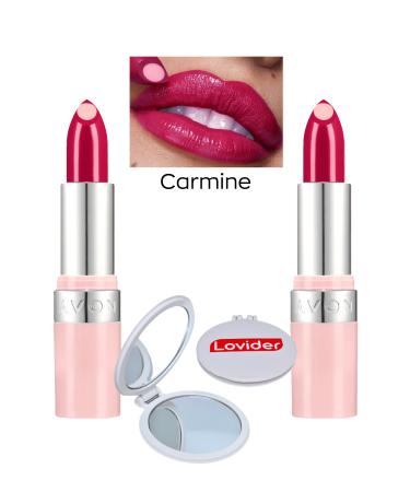 Avon Hydramatic Shimmer Lipstick - Carmine 2 Pack + Lovider Pocket Mirror