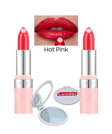 Avon Hydramatic Shimmer Lipstick - Hot Pink 2 Pack + Lovider Pocket Mirror Gift