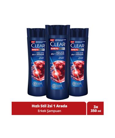 Clear Men Anti-Dandruff Shampoo Fast Style 2 in 1 350 ml x 3