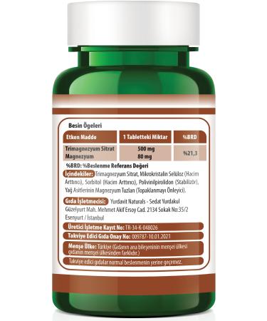 Yurdavit Magnesium Citrate 500 Mg 120 Tablets Magnesium Citrate November 2026 - Buy Online on GoSupps.com