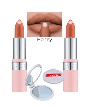 Avon Hydramatic Matte Lipstick Honey 2 Pack + Lovider Pocket Mirror Gift