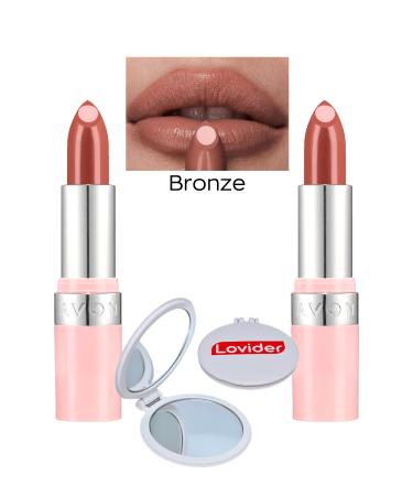 Avon Hydramatic Shimmer Lipstick - Bronze 2 Pack + Lovider + Pocket Mirror
