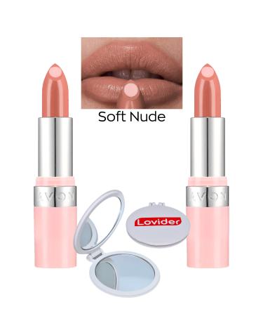 Avon Hydramatic Shimmer Lipstick - Soft Nude 2 Pack + Lovider Pocket Mirror