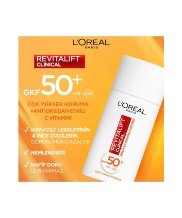 L'Or al Paris Revitalift Clinical Spf 50+ Daily High UV Protection Face Sun Cream 50ml - Buy Online on GoSupps.com