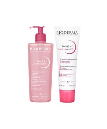 Bioderma Sensibio Sensitive Skin Washing Gel 500ml Defensive Rich Cream 40ml - Buy Online on GoSupps.com