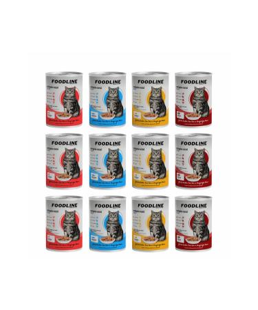 Foodline Mixed 4 Types Adult Cat Canned Food 400 Gr x 12 Pieces