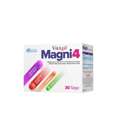 Allergo VitAgil Magni4 Magnesium Vitamin D3 and Vitamin B6 Containing 30 Sachets of Supplementary Food