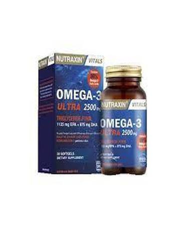 Nutraxin Vitals Omega-3 Ultra 2500 mg Triglyceride Formed EPA & DHA Food Supplement 30 Softgels