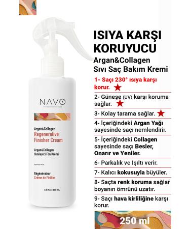 NAVO PROFESSIONAL HAIR CARE Heat and Sun Protective Argan & Collagen Nourishing and Repairing Liquid Hair Conditioner 250 ml