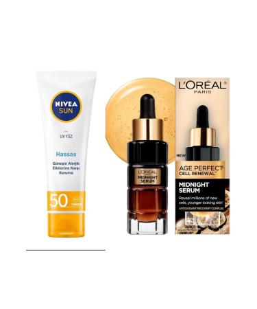NIVEA Sun Sensitive Soothing Face Cream 50 ml + L'Oreal Paris Age Perfect Midnight Serum 30ml