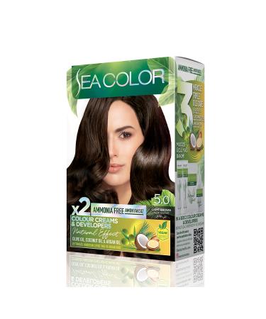 Sea Color Ammonia-Free Vegan Natural Nourishing Permanent Hair Dye0 White Cover (1 PACK 2 x 50 ML)