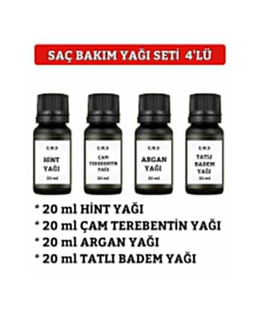 EMS AVM HAIR CARE OIL SET OF 4: CASTOR OIL - PINE TURPENTINE OIL - ARGAN OIL - SWEET ALMOND OIL 4 X 20 ML.
