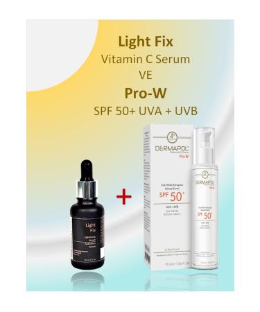 Dermapol Light Fix. Vitamin C Serum + Dermapol Pro-W SPF 50+ Sun Cream together.