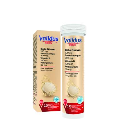 Validus Immun Beta Glucan + Echinacea Sambucus Nigra + Coenzyme Q10 + Pelargonium 15 Effervescent Tablets