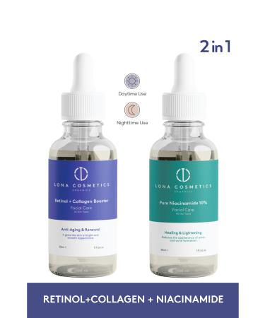 Lona Cosmetics Anti-Blackhead Auxiliary Set - Retinol + Collagen Booster Serum and Niacinamide Serum
