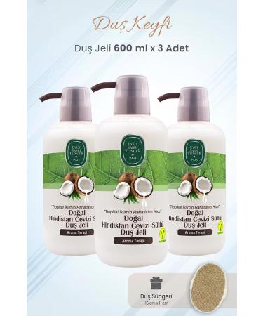 Ey p Sabri Tuncer Shower Gel Natural Coconut Milk 600 ml X 3 Pieces And Shower Sponge
