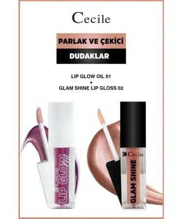 Cecile Glam Shine-Lip Oil Shiny Lips Care and Makeup Set 01-02