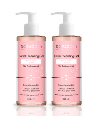 Doragold Dry and Sensitive Skin Facial Cleansing Gel Collagen Panthenol Aloe Vera Chamomile 250 ml 2-Piece Set